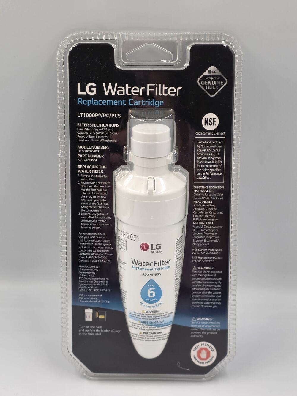 LG OEM LT1000P Fit LG LT1000P ADQ747935, Refrigerator Water Filter